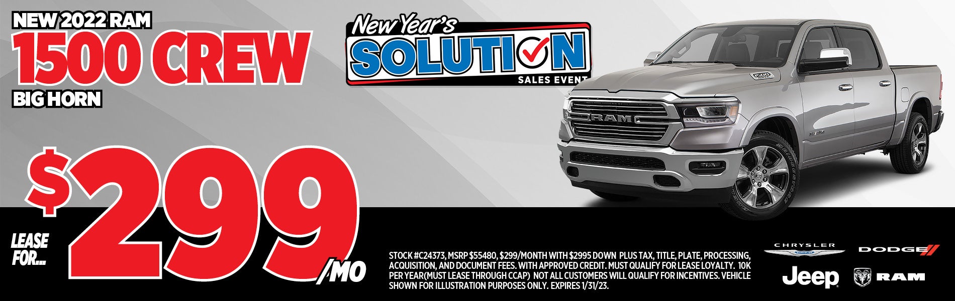 Lease for $299/mo 2022 Ram 1500 Crew Big Horn