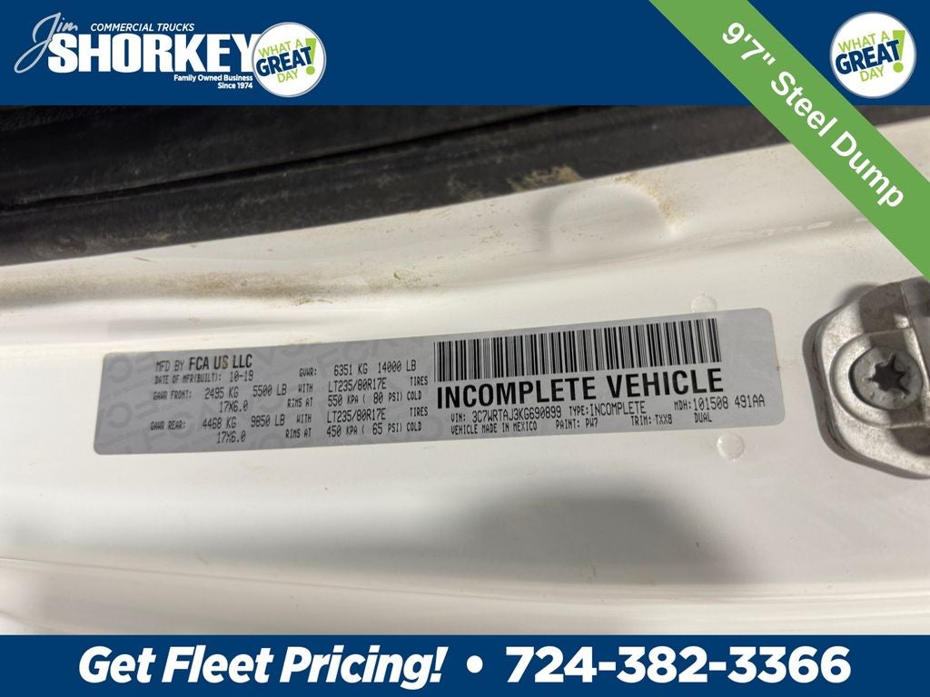 2019 RAM 3500 Tradesman DRW 4x4 / 6.4L Hemi V8 / 9'7" Steel Dump